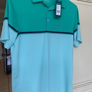 Vineyard Vines Stripe perf polo, size small, green